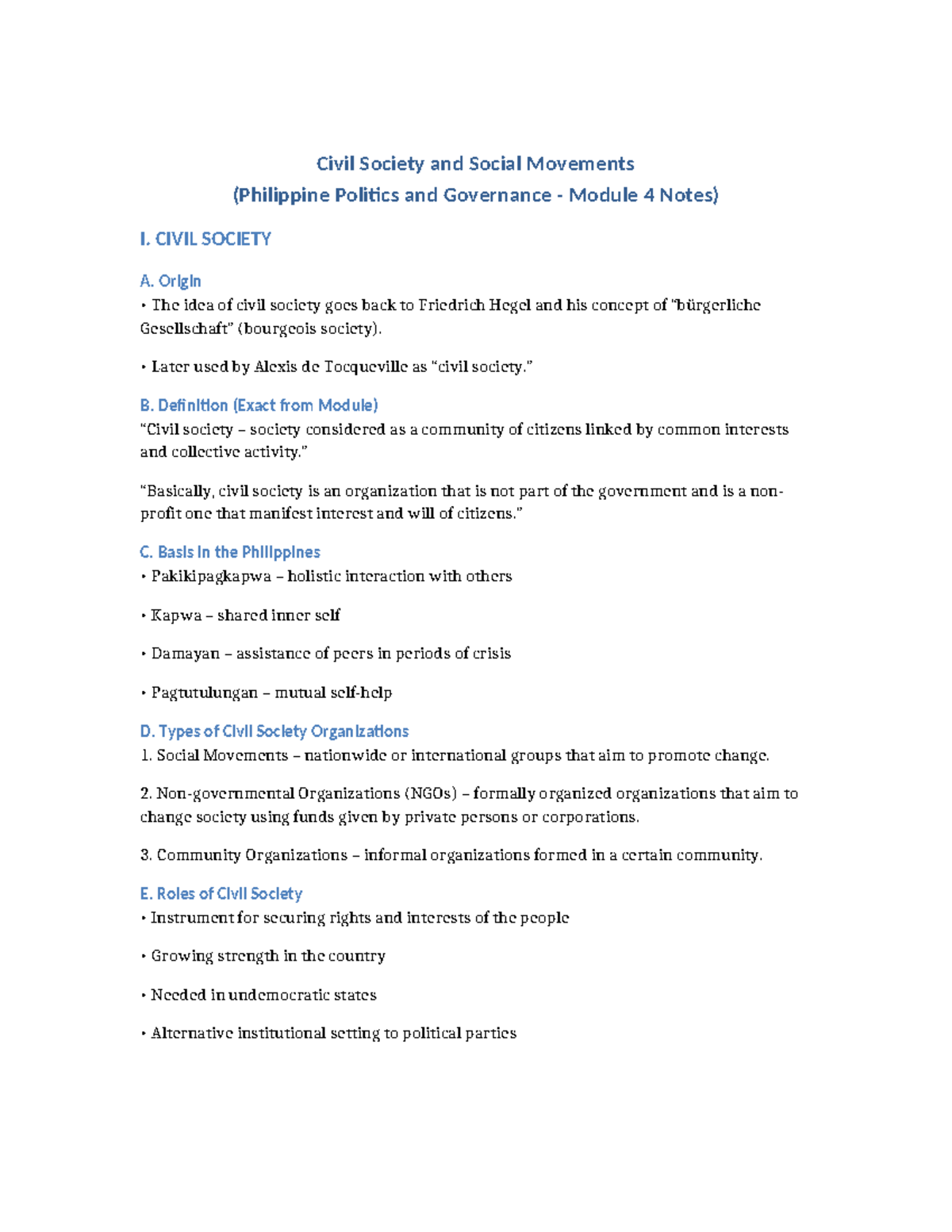 Civil Society and Social Movements: Philippine Politics & Governance ...