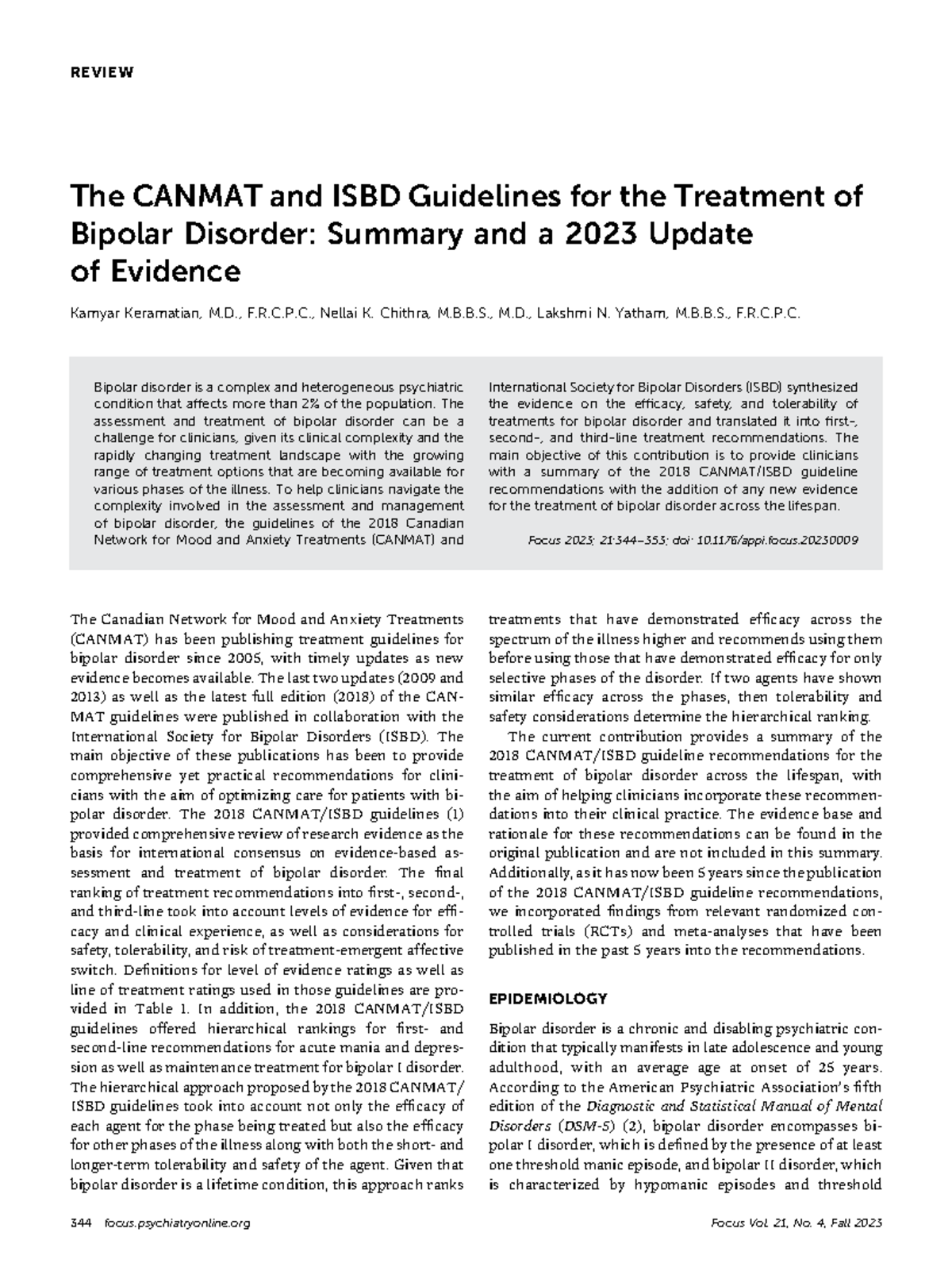 CANMAT & ISBD 2023 Guidelines for Bipolar Disorder Treatment Review ...