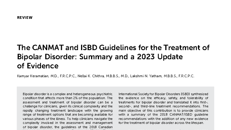 CANMAT & ISBD 2023 Guidelines for Bipolar Disorder Treatment Review ...