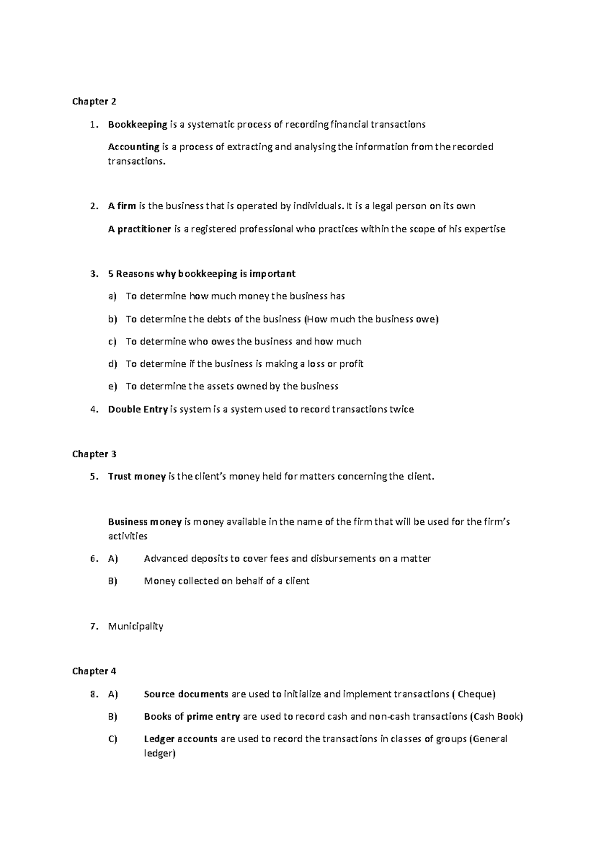 Bookkeeping Course: Chapters 2 to 5 Insights and Key Concepts - Studocu