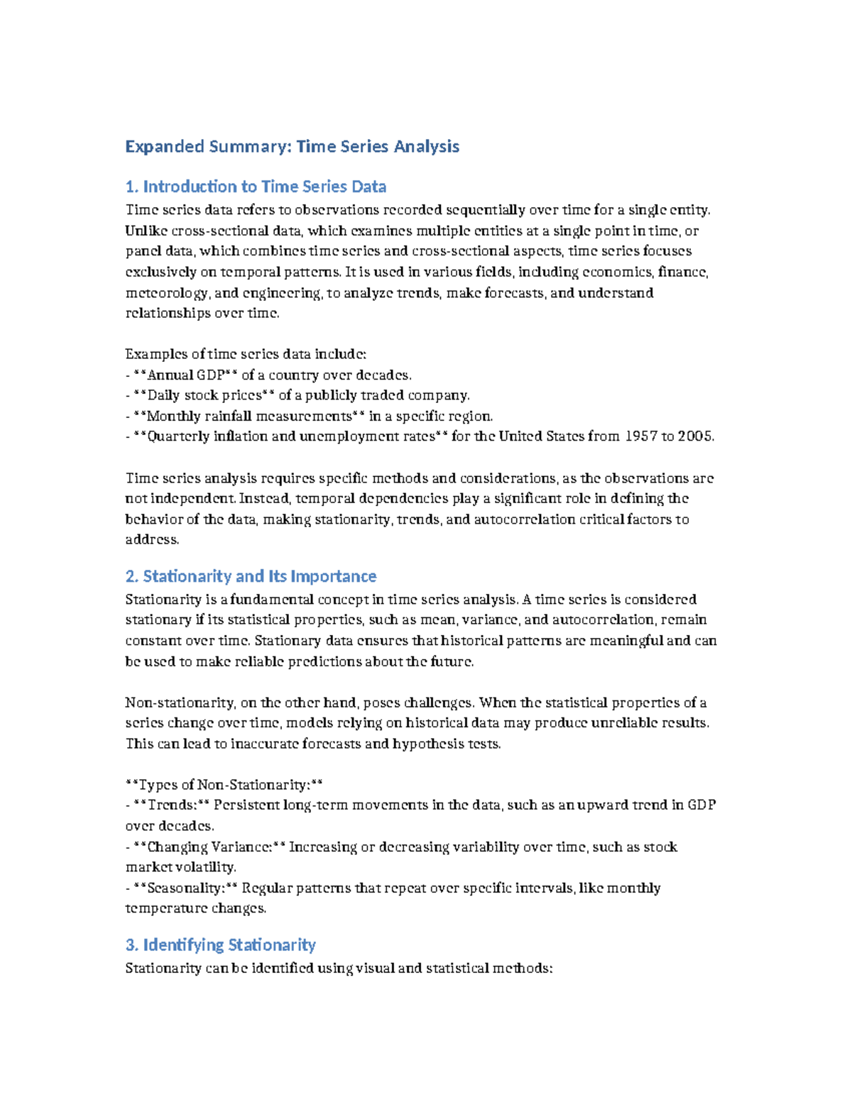 Time Series Analysis Summary - Econometrics (Lecture Notes) - Studeersnel