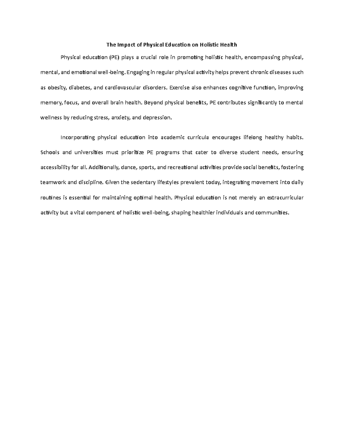The Impact of Physical Education on Holistic Health - Engaging in ...