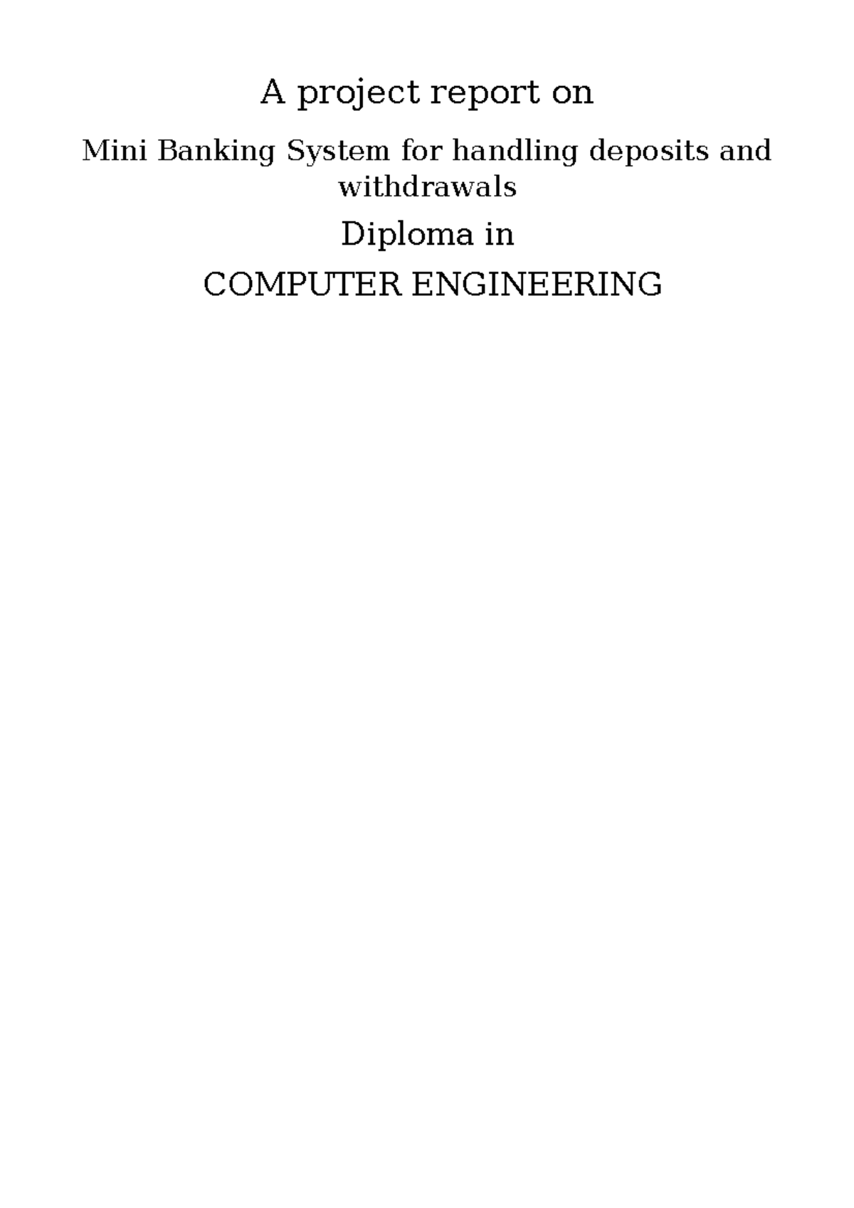 Java project - A project report on Mini Banking System for handling ...