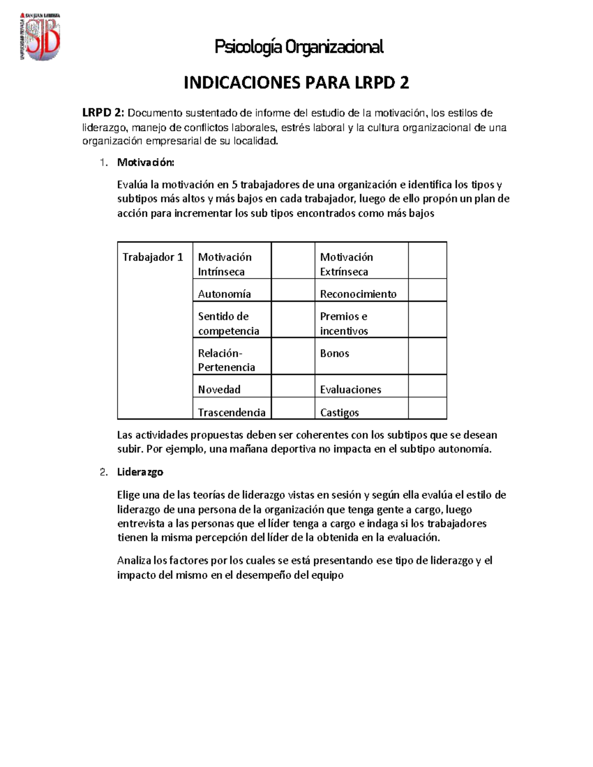 Indicaciones LRPD 2: Estudio de Motivación y Liderazgo en ORGA 242 ...