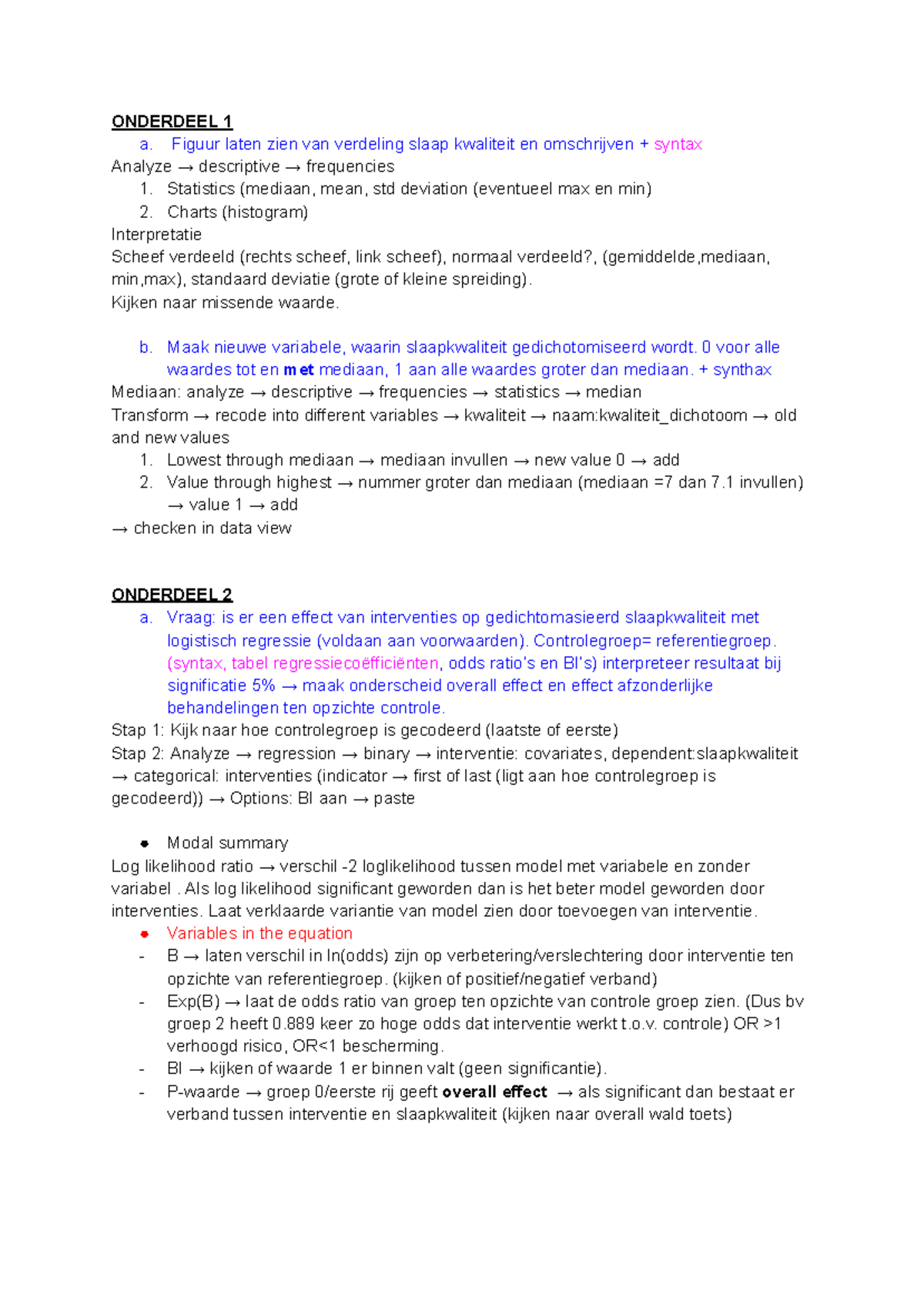 SPSS Gedeelte Tentamen: Analyse en Logistische Regressie Methoden ...