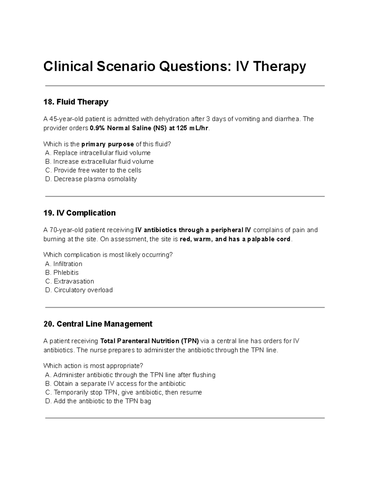 IV Therapy Practice Questions: Clinical Scenarios and Complications ...