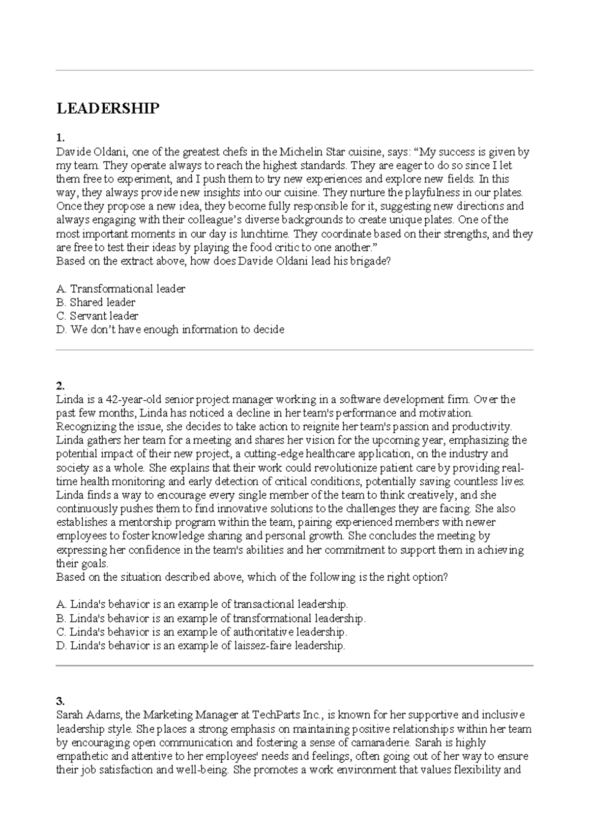 2024 2CALL - Leadership Styles and Innovations in Management Exam Notes ...