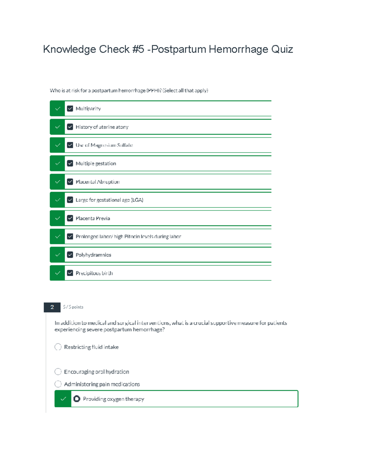 Knowledge Check 5: Postpartum Hemorrhage Quiz and Interventions - Studocu