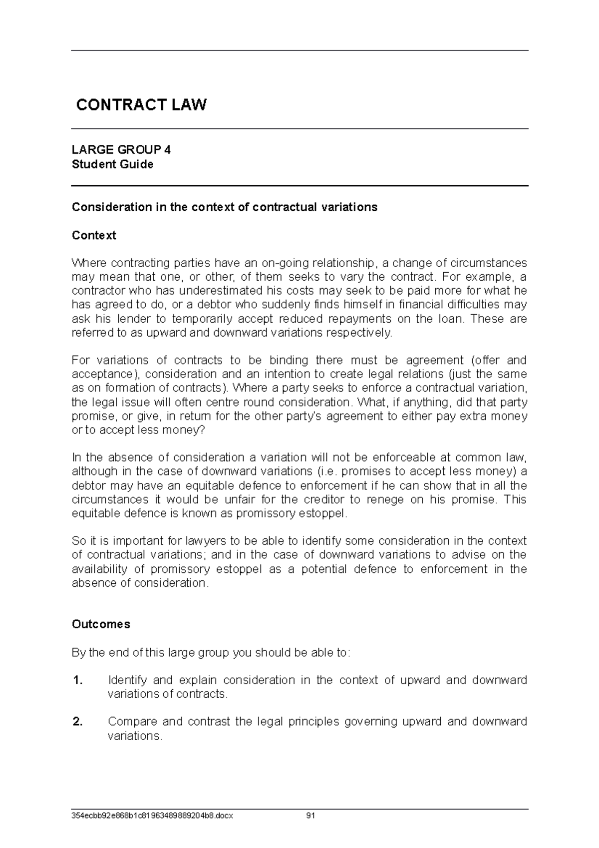 Contract LAW SG 4 - CONTRACT LAW LARGE GROUP 4 Student Guide ...