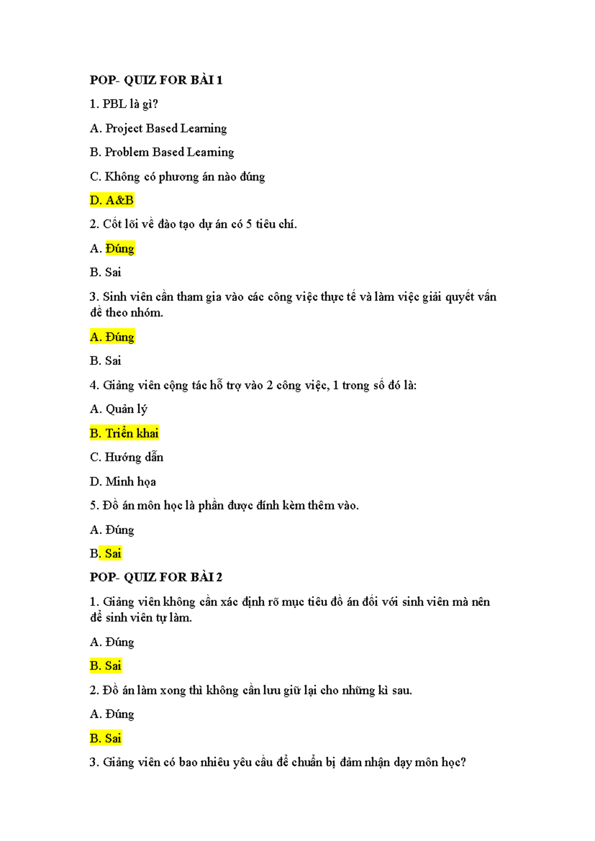 DE THI TRAC Nghiem PPL - PPL - POP- QUIZ FOR BÀI 1 PBL là gì? A ...