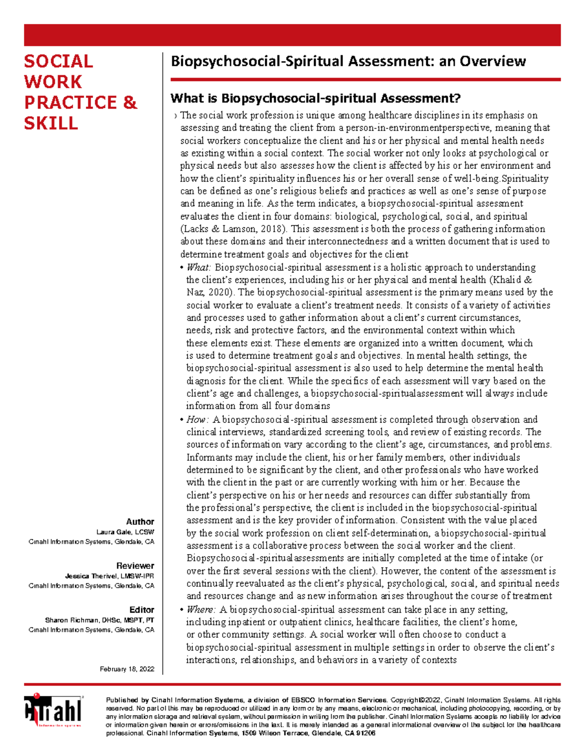 SOCW 101: Biopsychosocial Spiritual Assessment Overview - Studocu