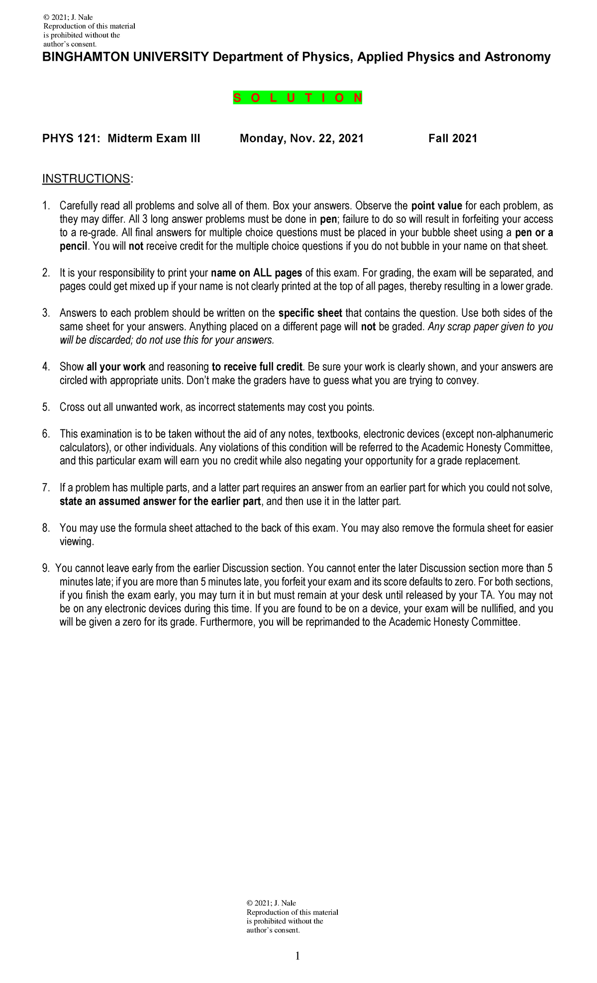 PHYS 121 Midterm 3 Solutions Fall 2021 Exam Review - Studocu