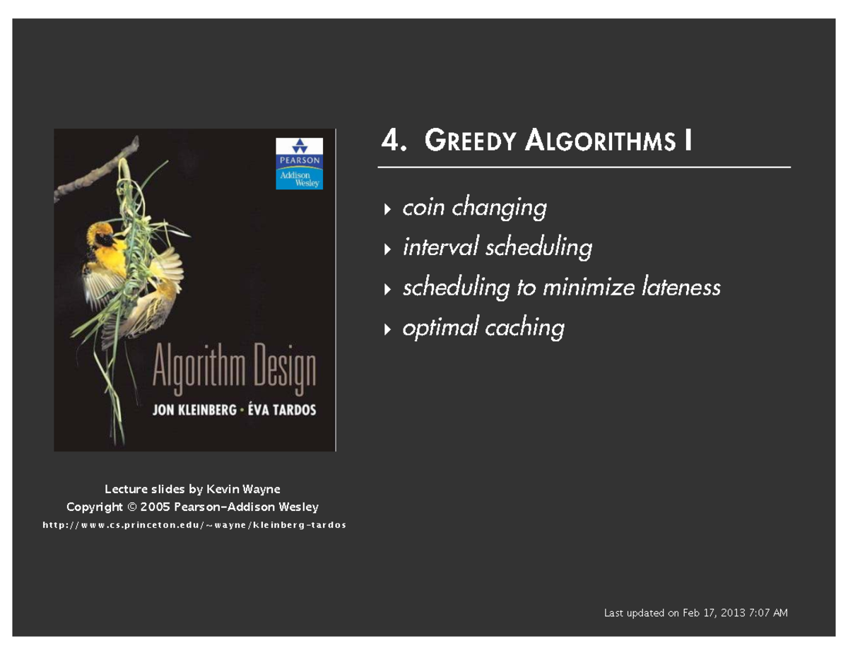 04Greedy Algorithms I - Tai lieu greedy - Lecture slides by Kevin Wayne ...