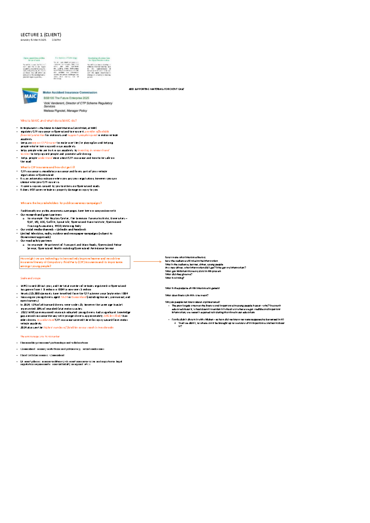 LECTURE 1 (CLIENT) - Understanding CTP Insurance & Stakeholders - Studocu