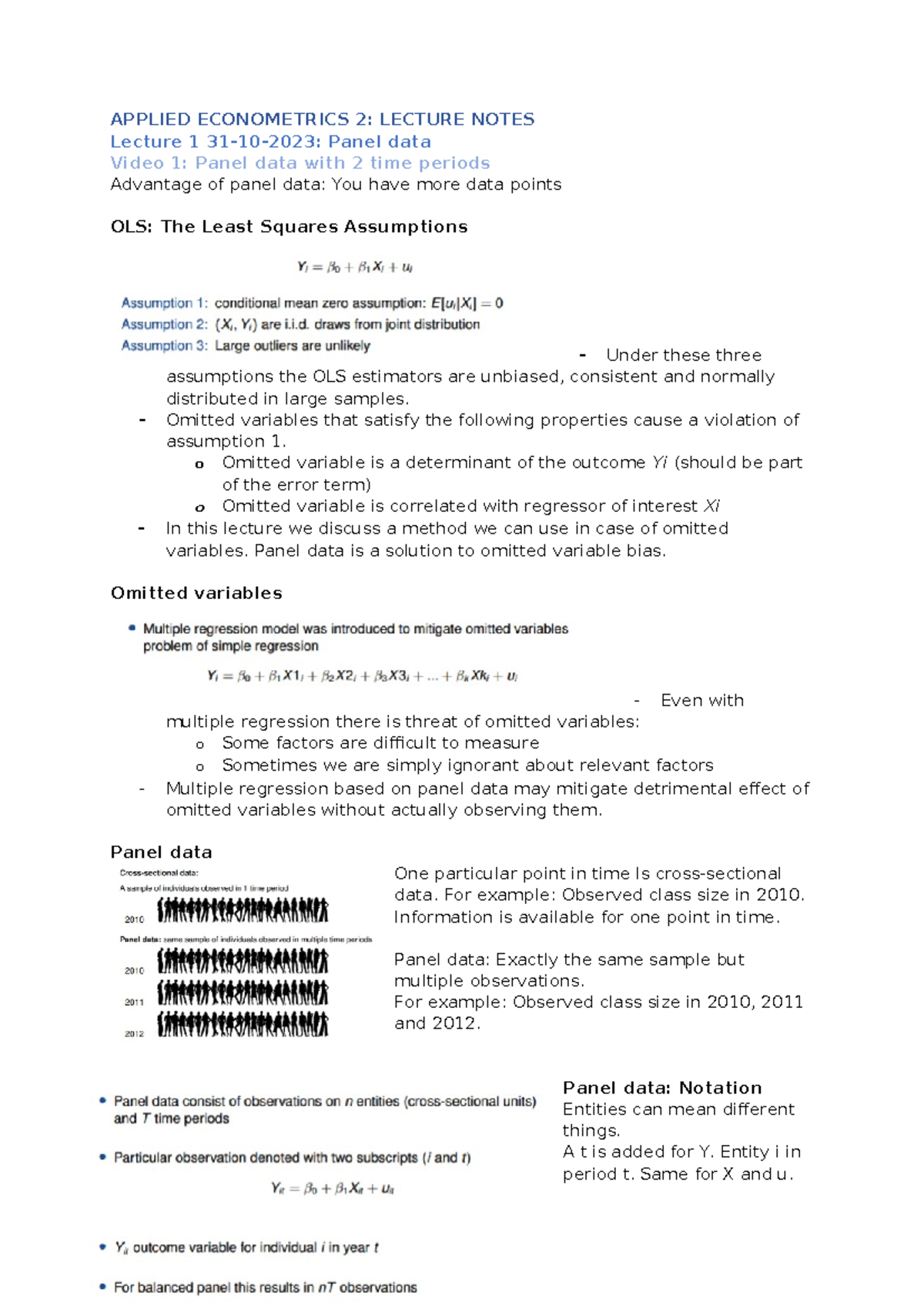 Lecture Notes for Applied Econometrics 2: Focus on Panel Data Analysis ...