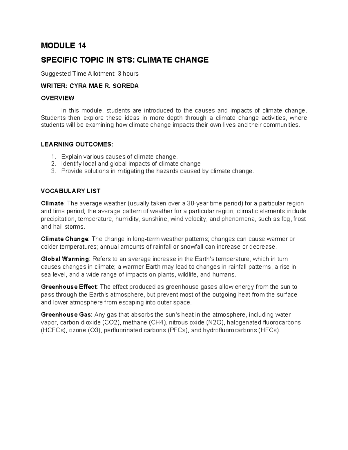 **Module 14: Understanding Climate Change - Causes and Impacts** - Studocu