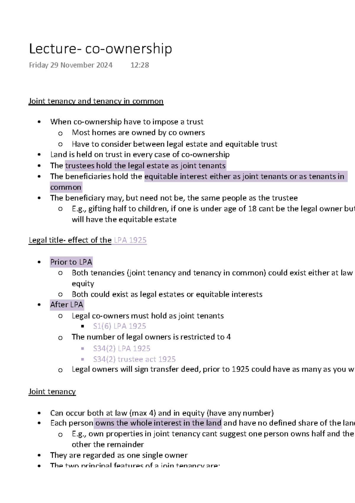 Lecture- Co-Ownership: Understanding Joint Tenancy and Tenancy in ...