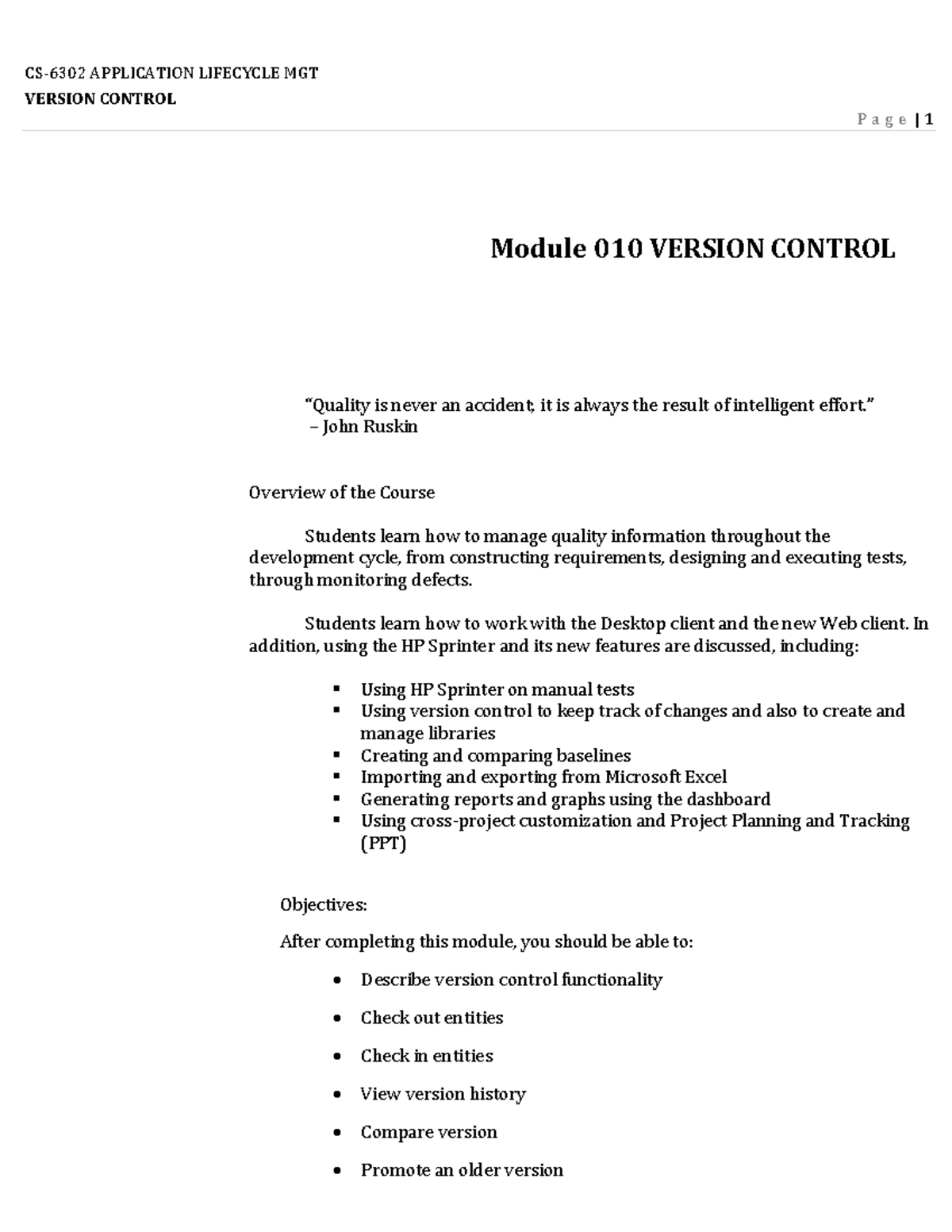 W12 Module 10: Understanding Version Control in ALM - Studocu