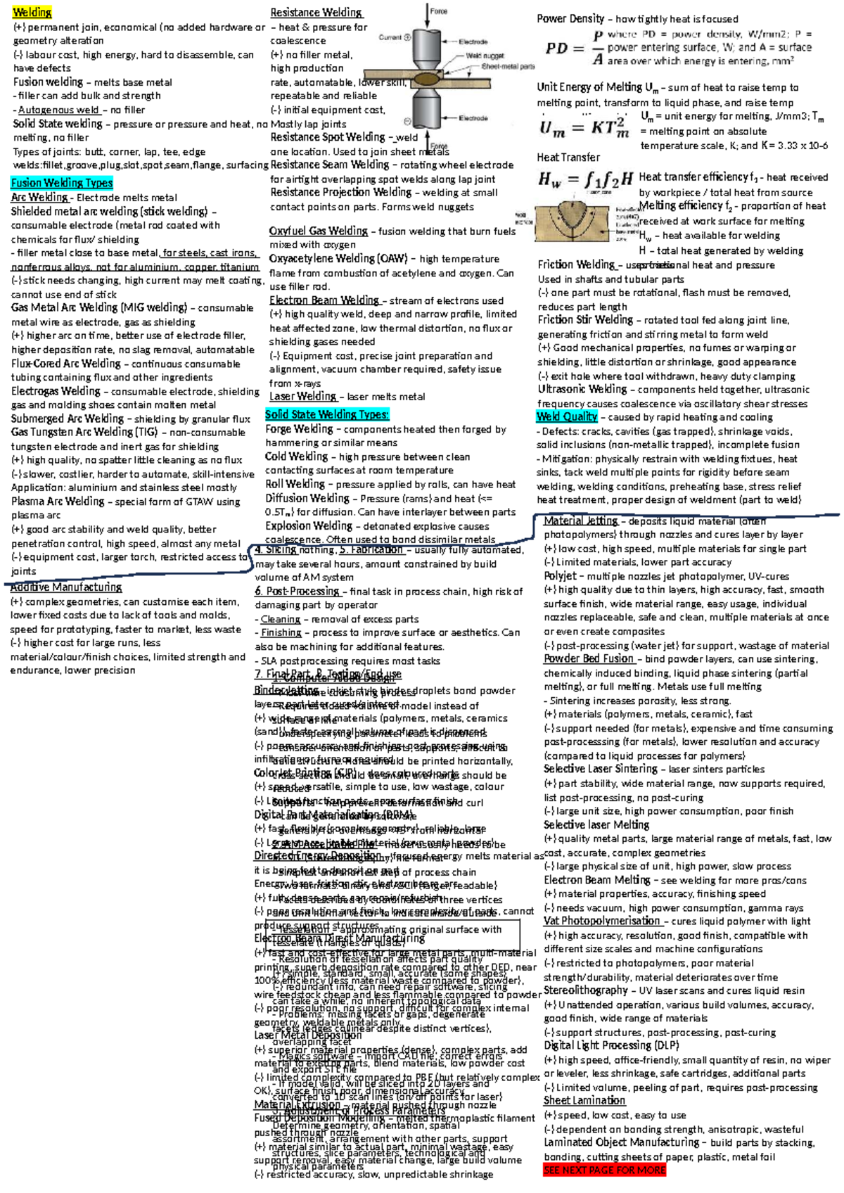 ME2162 Finals Cheat Sheet: Comprehensive Overview of Welding Techniques ...