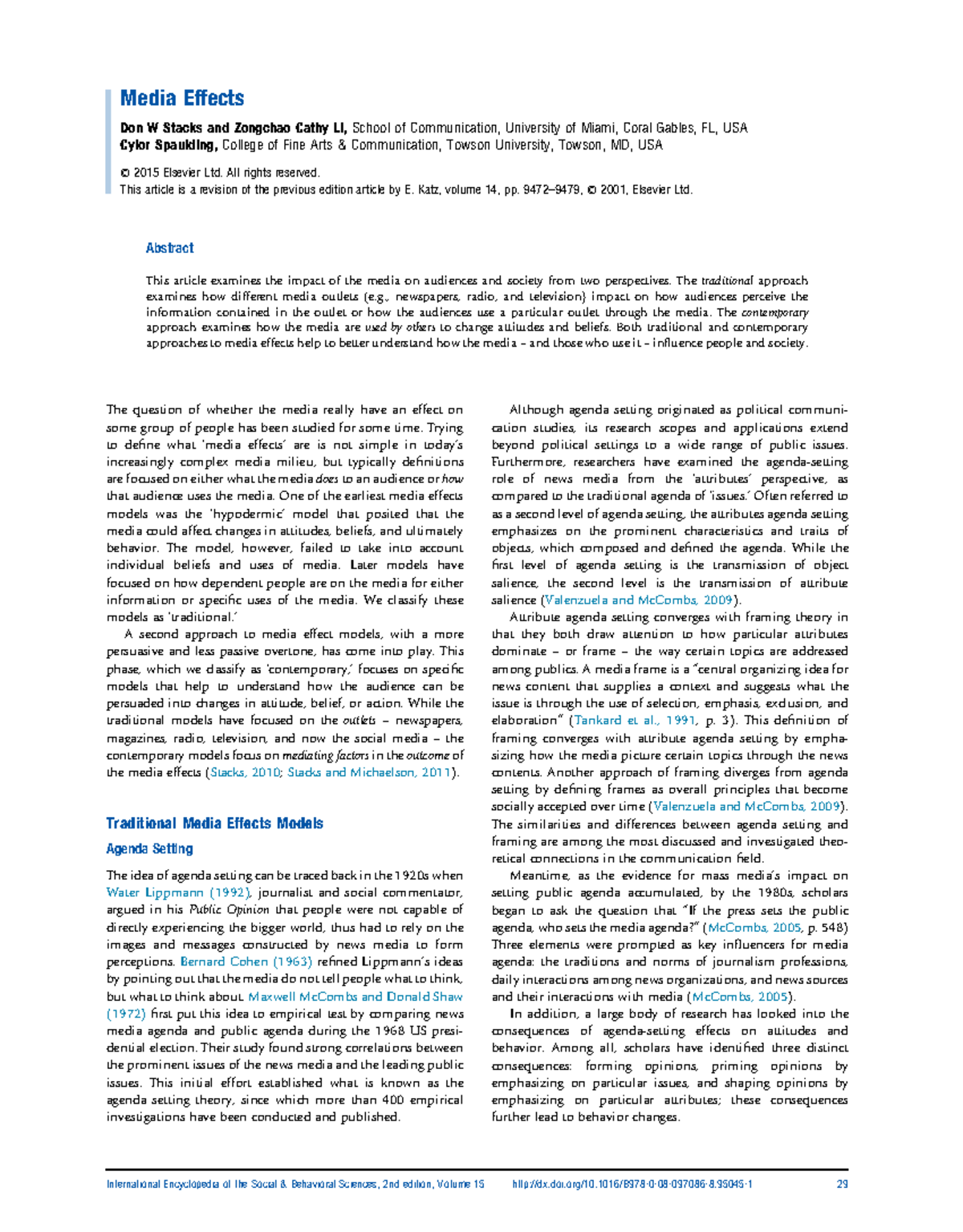 Media Effects: Understanding Audience Influence (Stacks & Li, 2015 ...