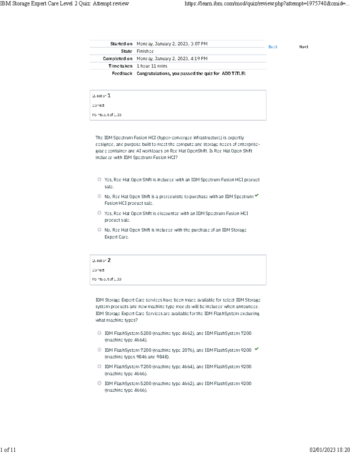 646336664 IBM Storage Expert Care Level 2 Quiz Attempt Review pdf 1 ...