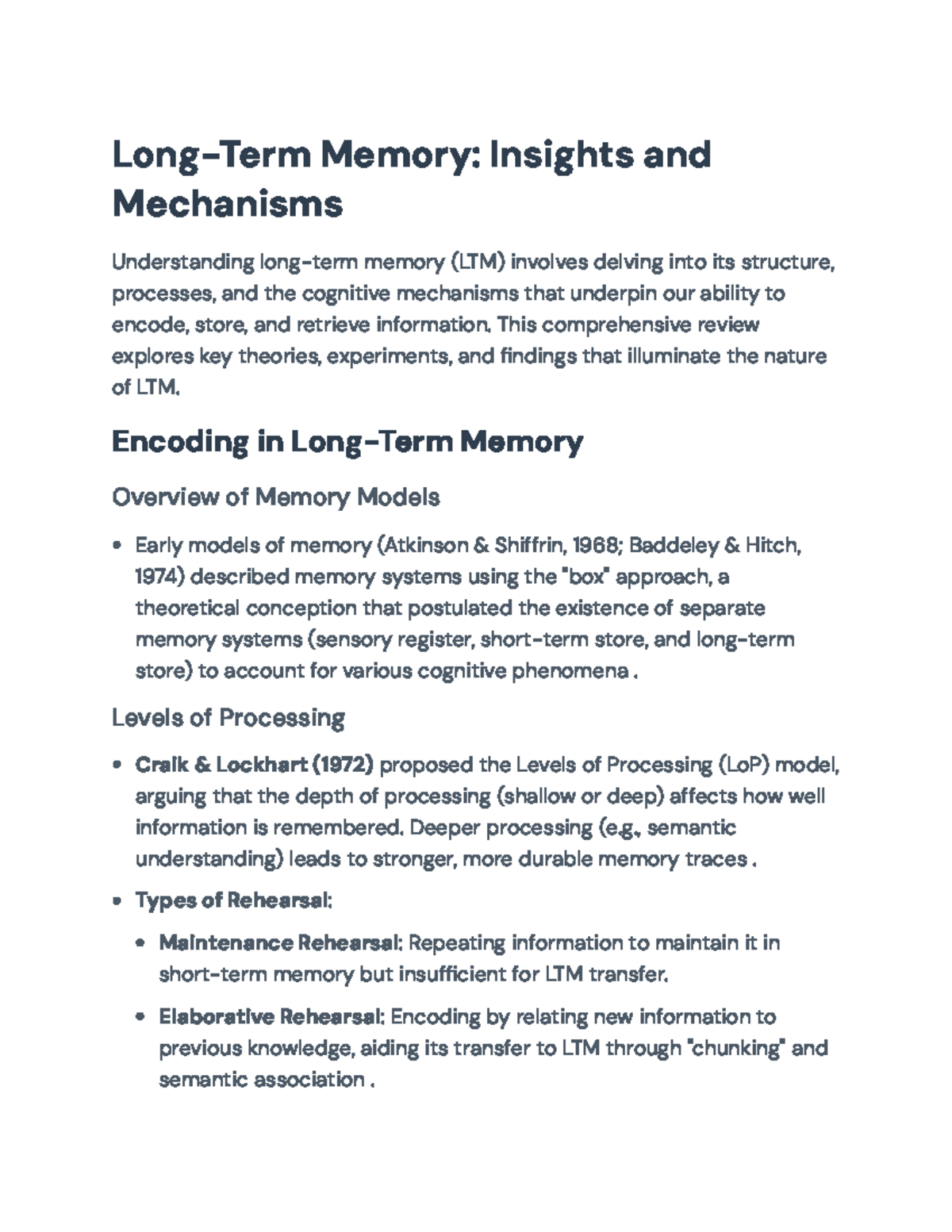 Long-Term Memory Mechanisms: Encoding, Retrieval, and Strategies - Long ...