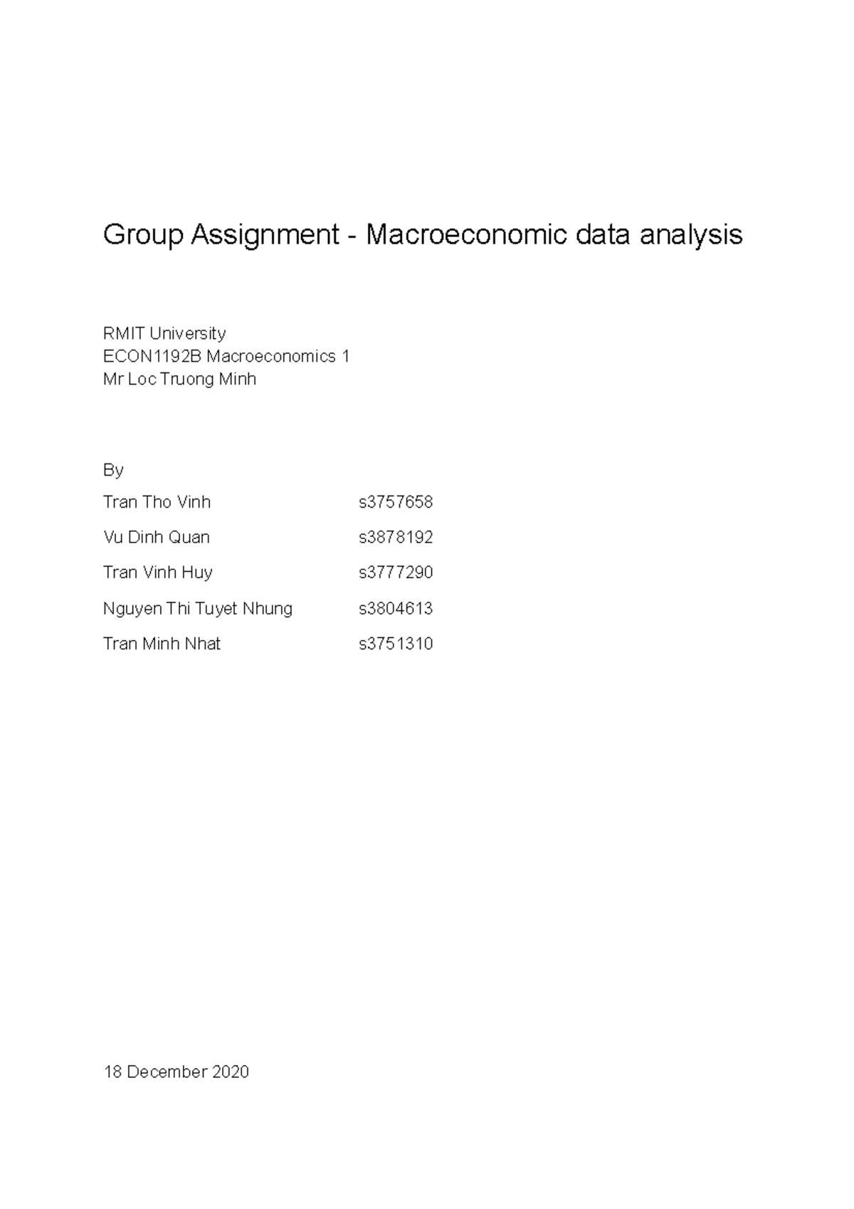 Macroeconomics Assignment - Group Assignment - Macroeconomic data ...