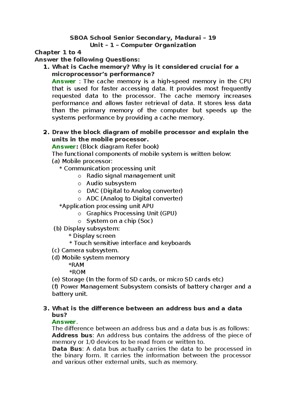 SBOA School Class 11 Unit 1 Computer Organization Chapter 1-4 Q&A - Studocu