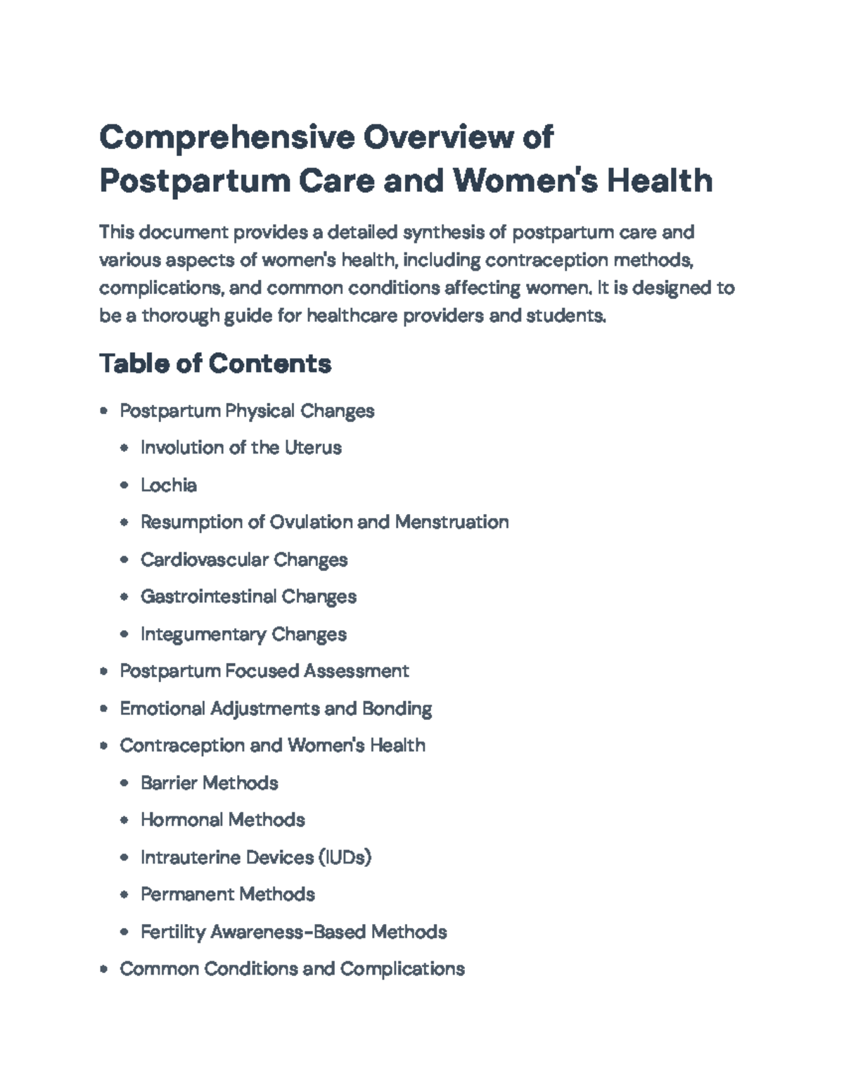 Postpartum Care and Women's Health Overview for Healthcare Providers ...