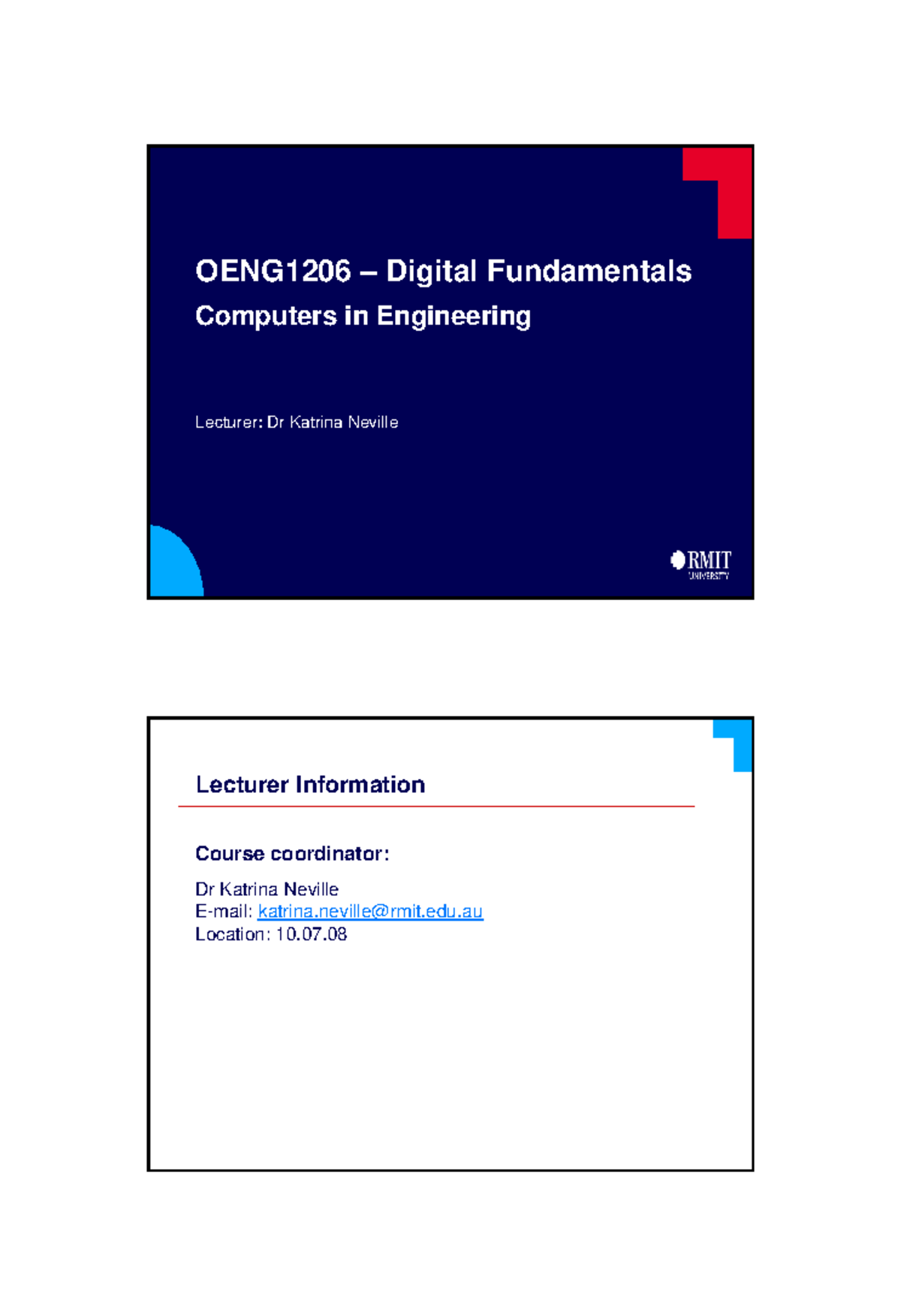 OENG1206 Lectorial 1 - yep - OENG1206 – Digital Fundamentals Computers ...