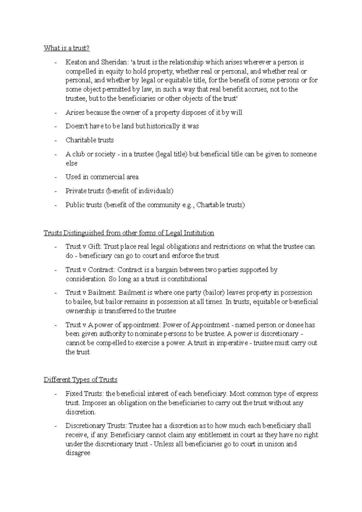 Law 101: Trusts Overview and Key Concepts - Week 2 Lecture Notes - Studocu