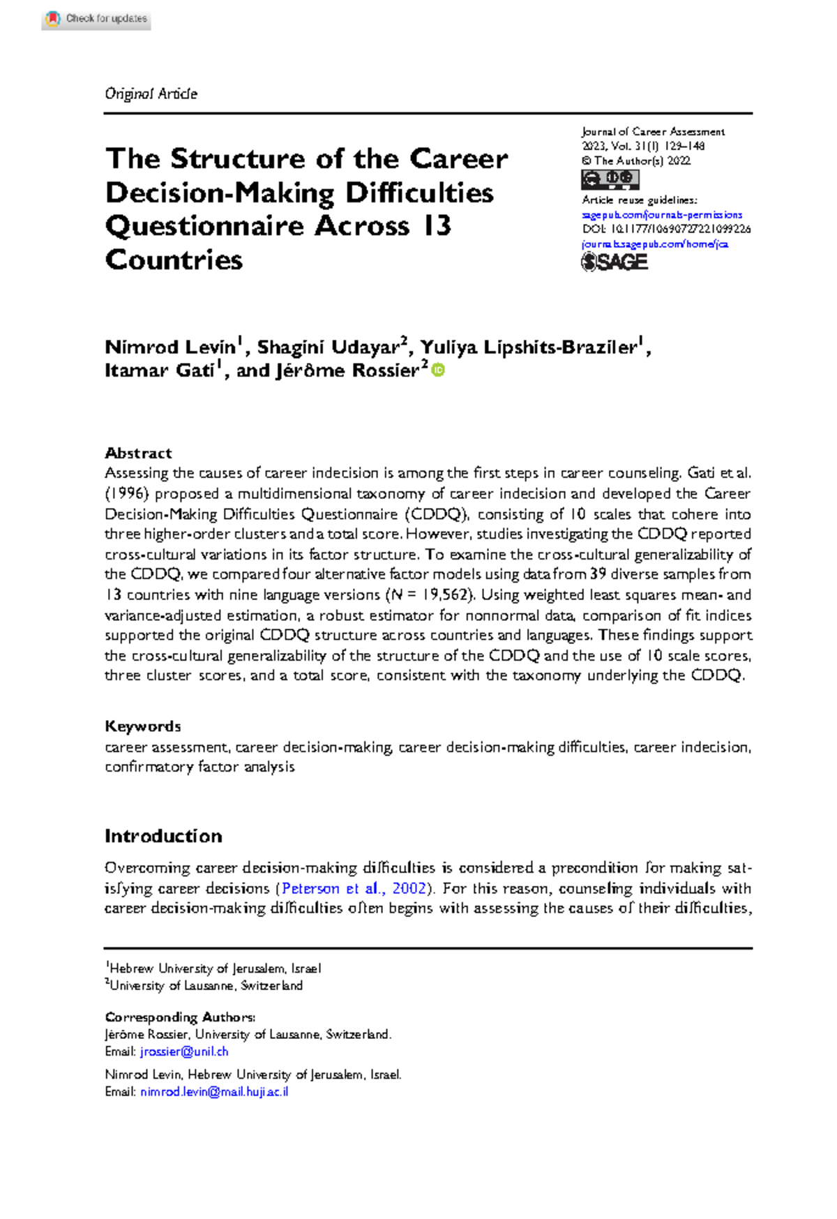 CDDQ Research Two - Article on CDDQ - Original Article Journal of ...