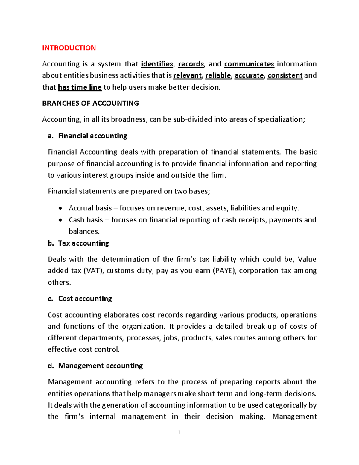 The Importance of Accounting: Key Concepts and Functions - Studocu