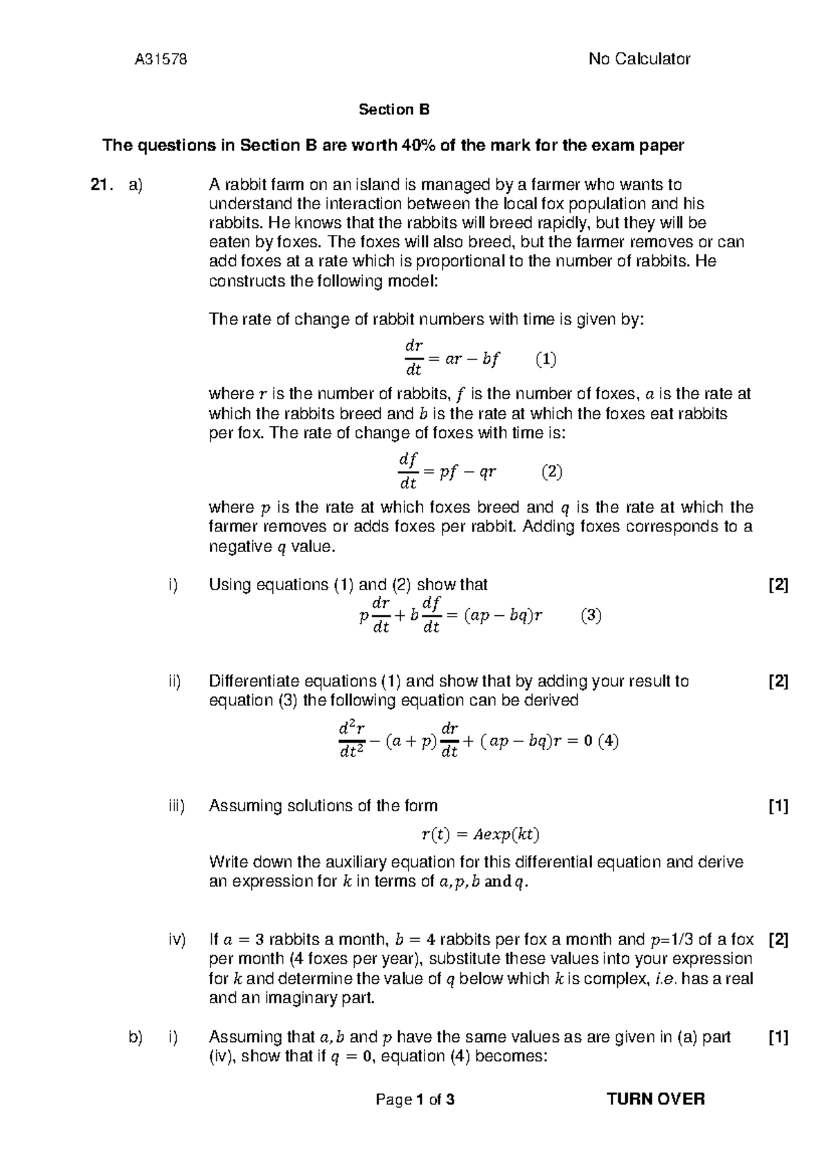 Example Exam questions 2018 19 - A31578 No Calculator Page 1 of 3 TURN ...
