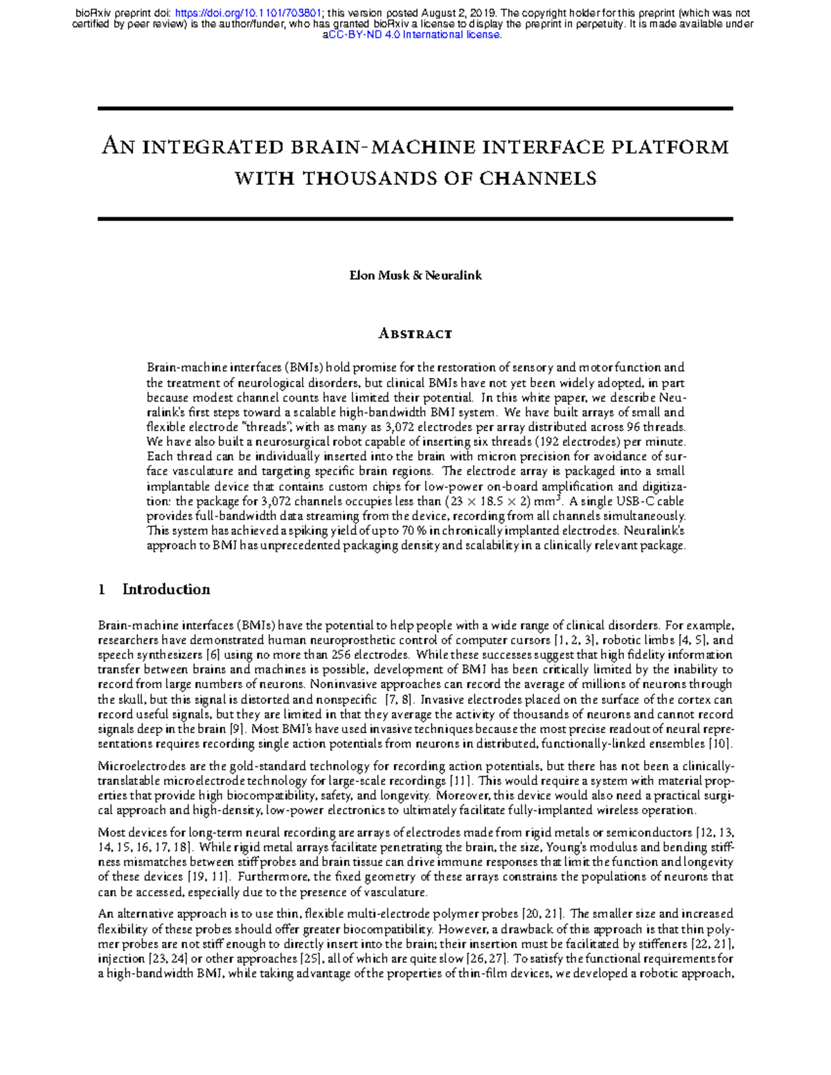 An integrated brain-machine interface platform with thousands of ...