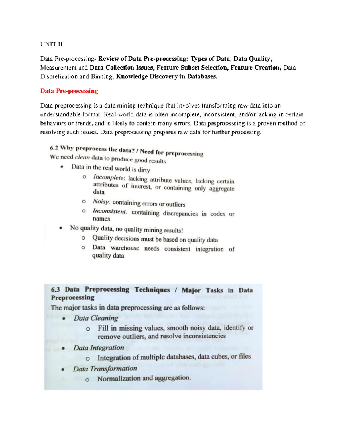 DM UNIT-2: Data Preprocessing and Mining Challenges Overview - Studocu