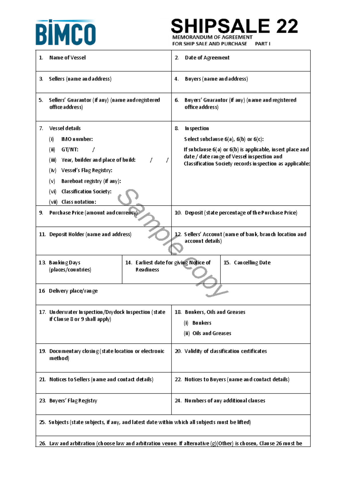 Ship Sale Agreement - Sample Copy (SHIPSALE 22) - Studocu
