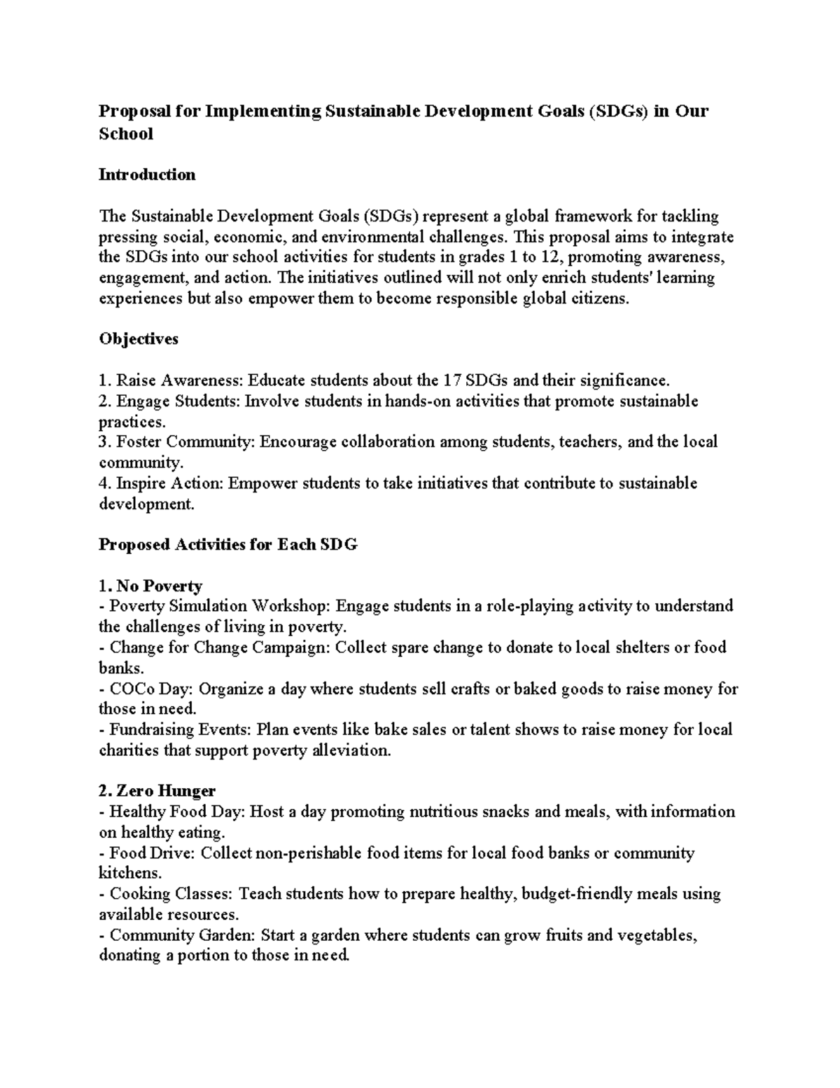 Proposal for Integrating SDGs in School Activities - Studocu
