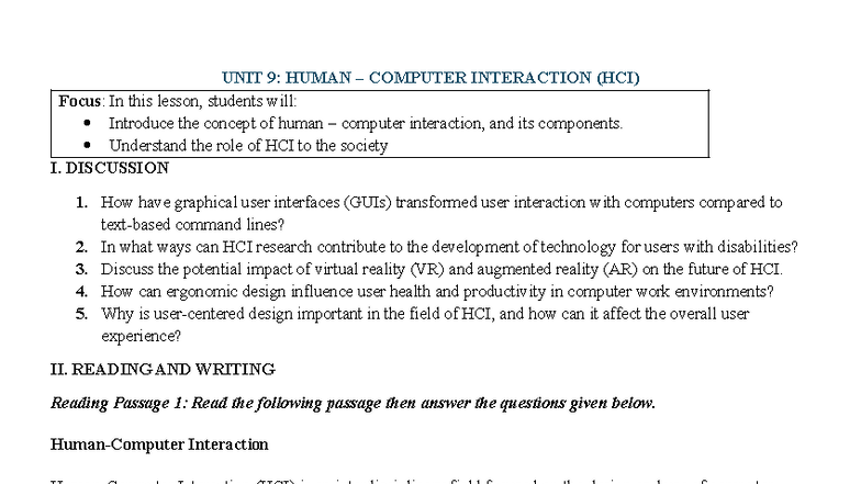 Unit 9: Human Computer Interaction (HCI) - Lesson Overview and ...