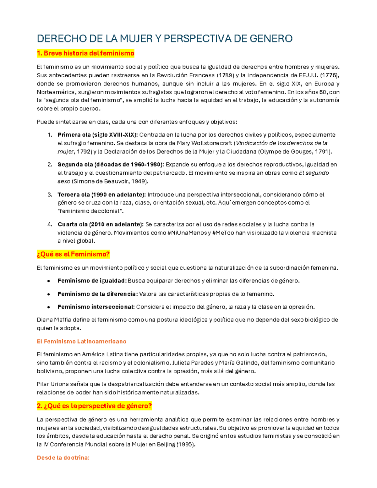 DERECHO DE LAS MUJERES Y PERSPECTIVA DE GÉNERO parte 1 - DERECHO DE LA ...