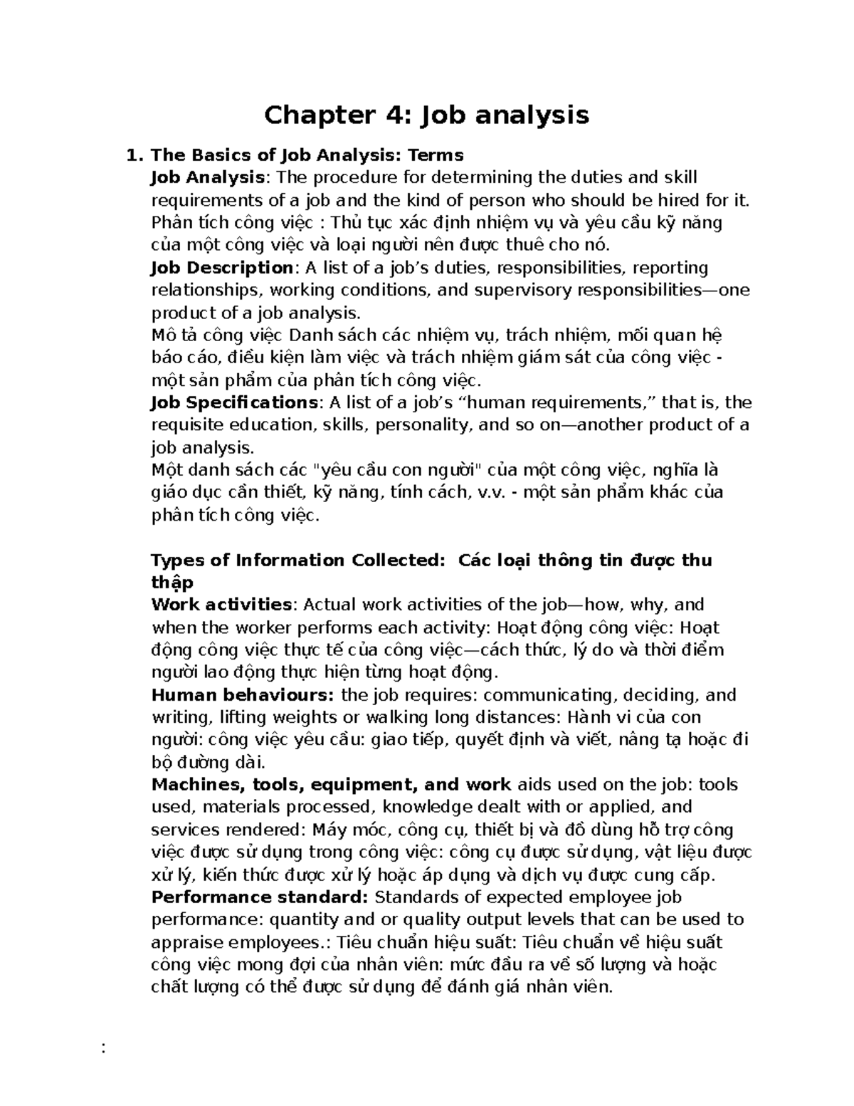 Chapter 4 - Chapter 4: Job analysis The Basics of Job Analysis: Terms ...