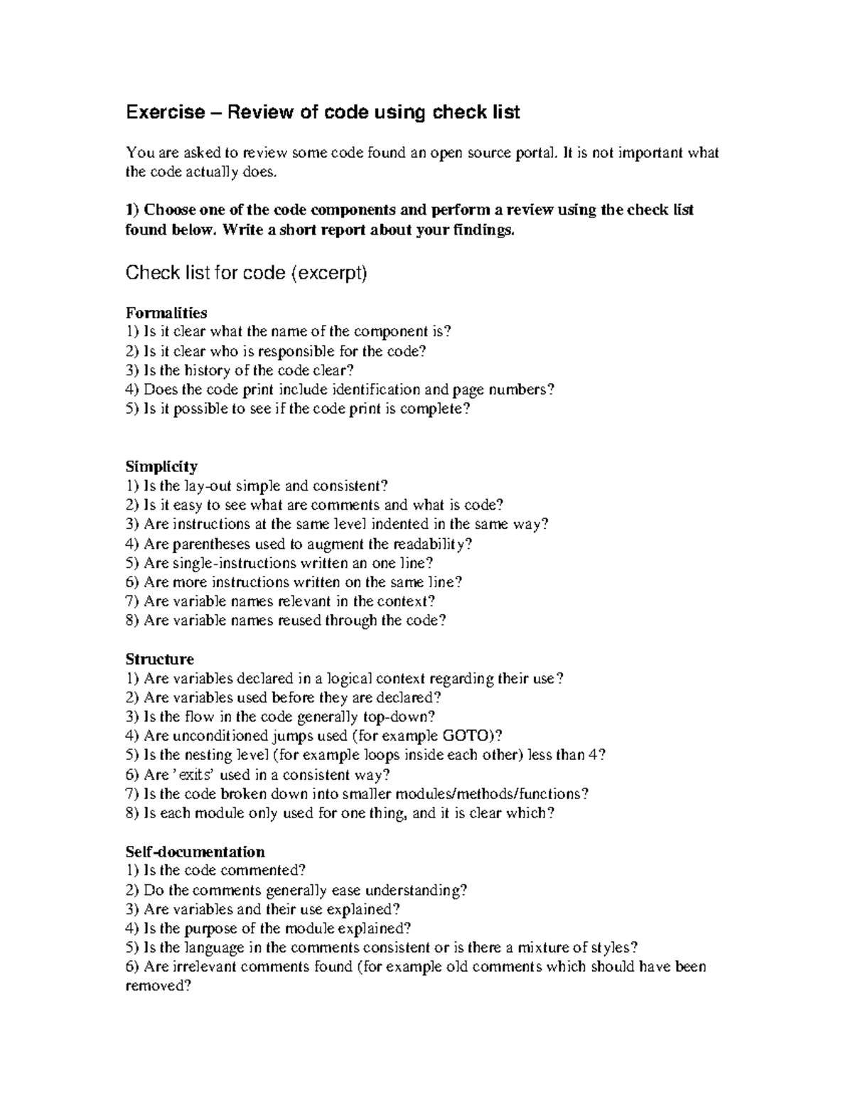 Code Review Checklist for Open Source Components - Studocu