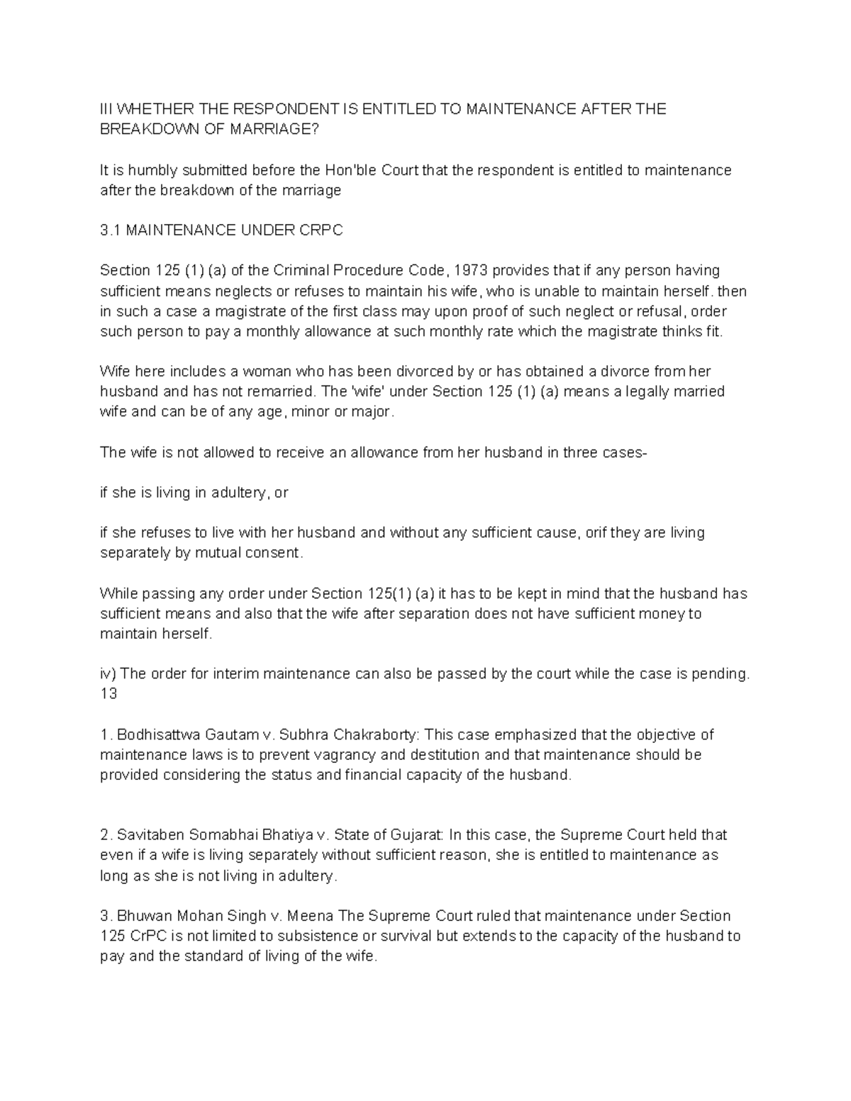 III Maintenance Rights Post-Marriage Breakdown: Legal Insights - Studocu