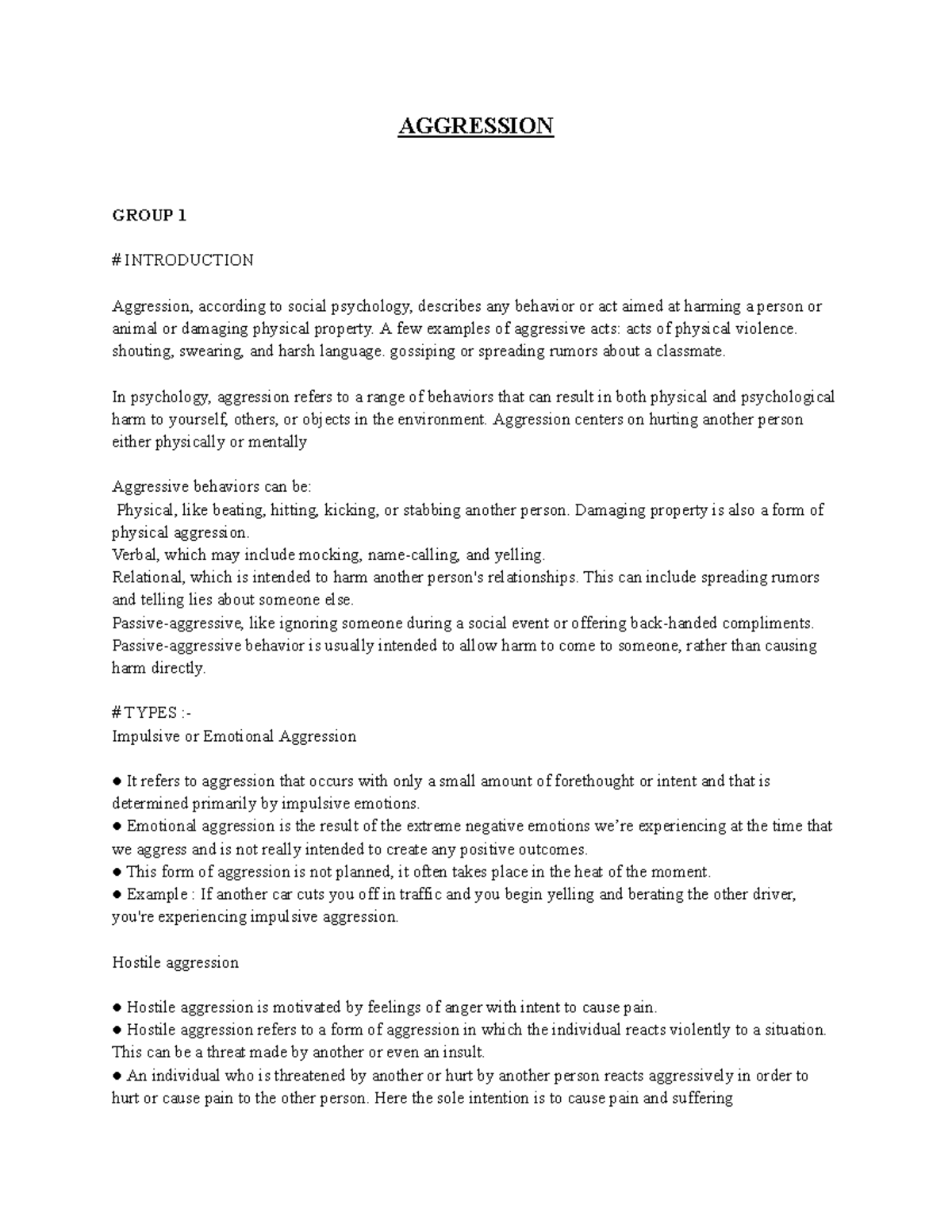 Aggression Notes - Final Exam (PSY 101) - Studocu
