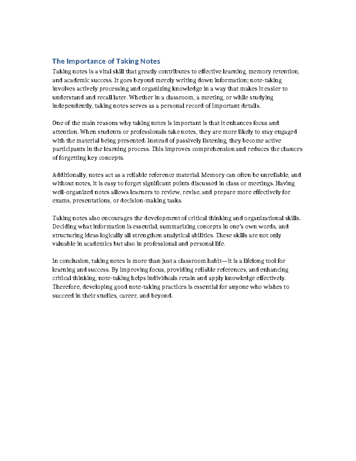 The Importance of Note-Taking for Academic Success - Studocu