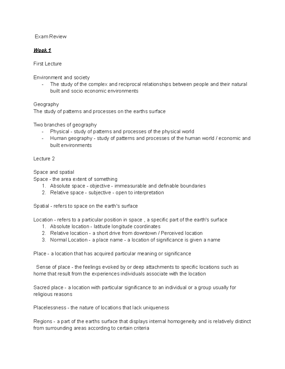 Envsoc - Exam Review Notes: Week 1 to Week 11 Overview - Studocu