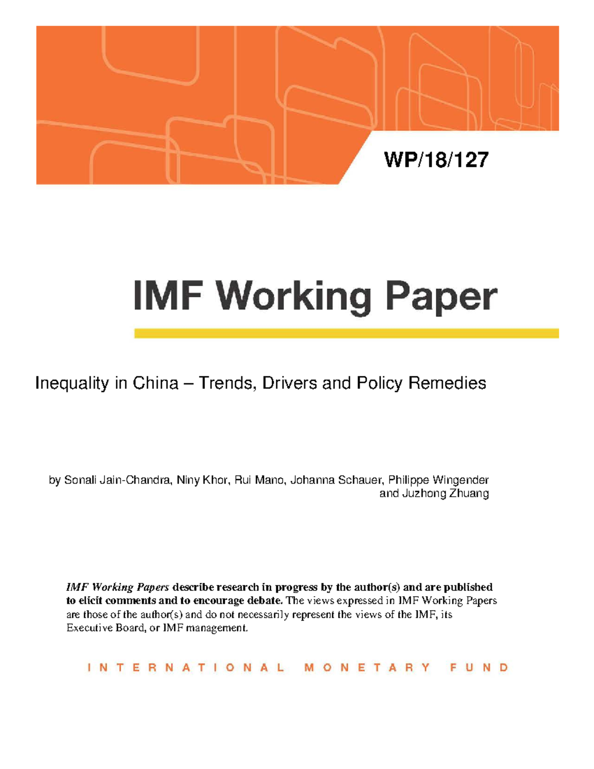 WP/18 - Inequality in China: Trends, Drivers & Policy Remedies - Studocu
