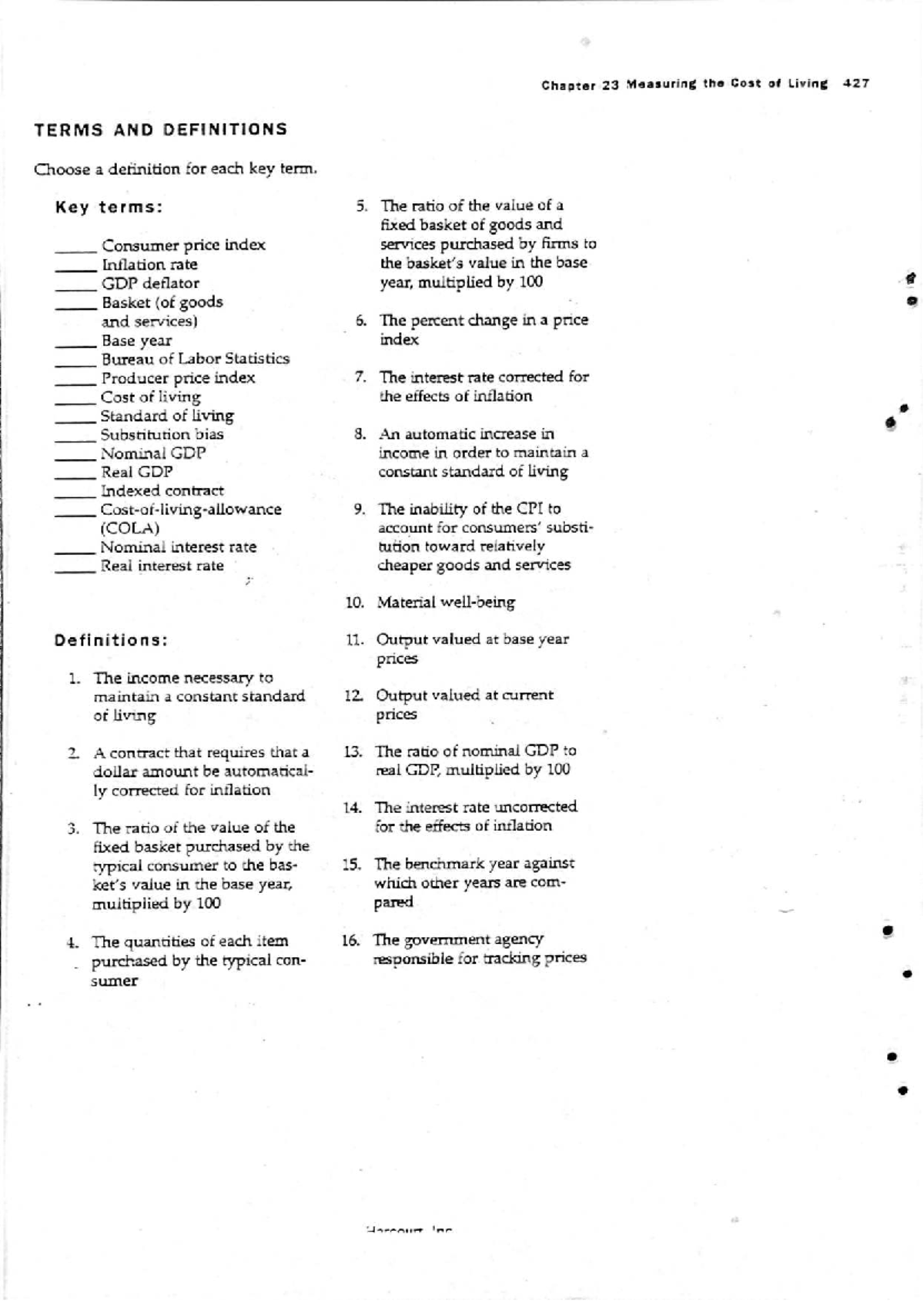 Macro study guide - unit 2: chapter 23 measuring the cost of living ...
