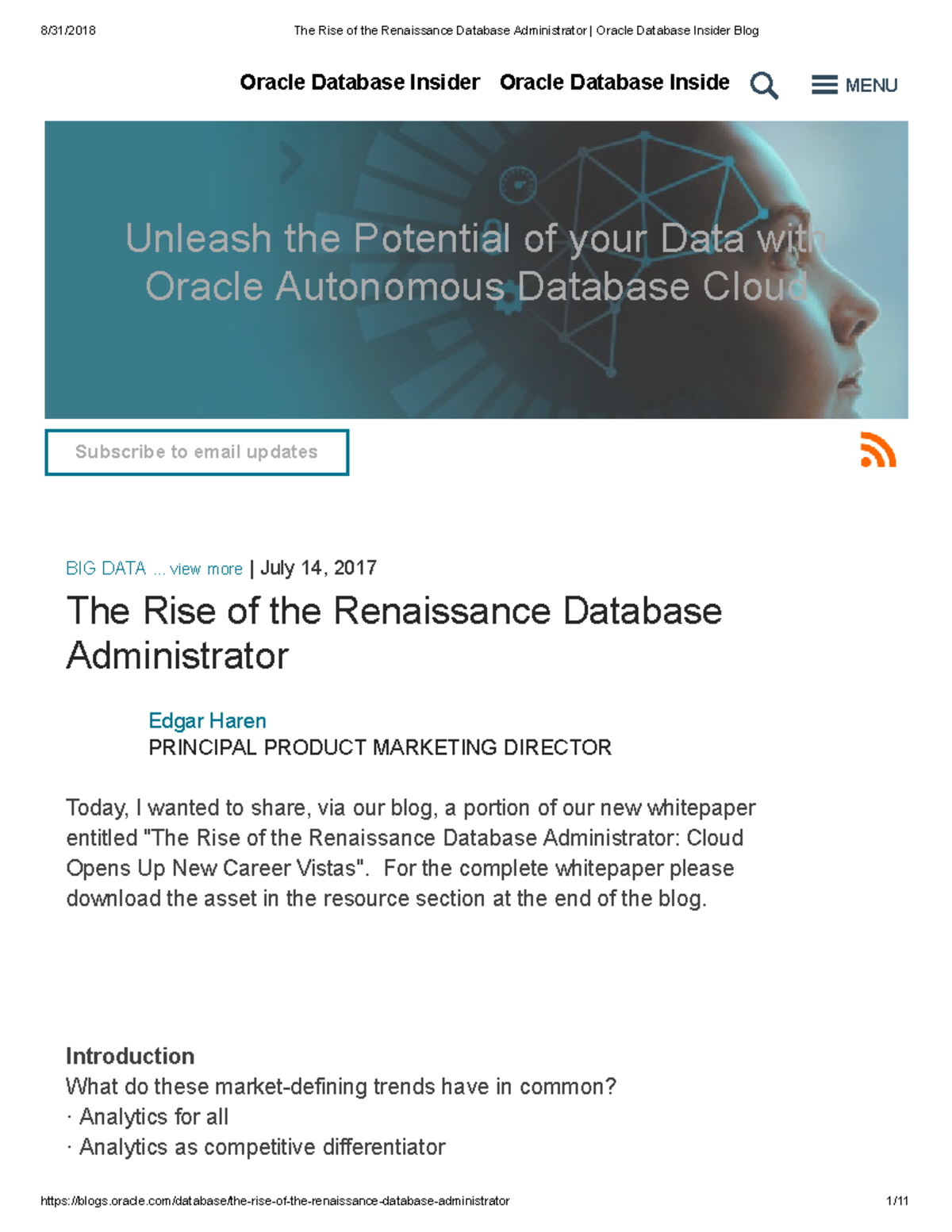 The Rise of the Renaissance DBA: Insights from Oracle Database Insider ...