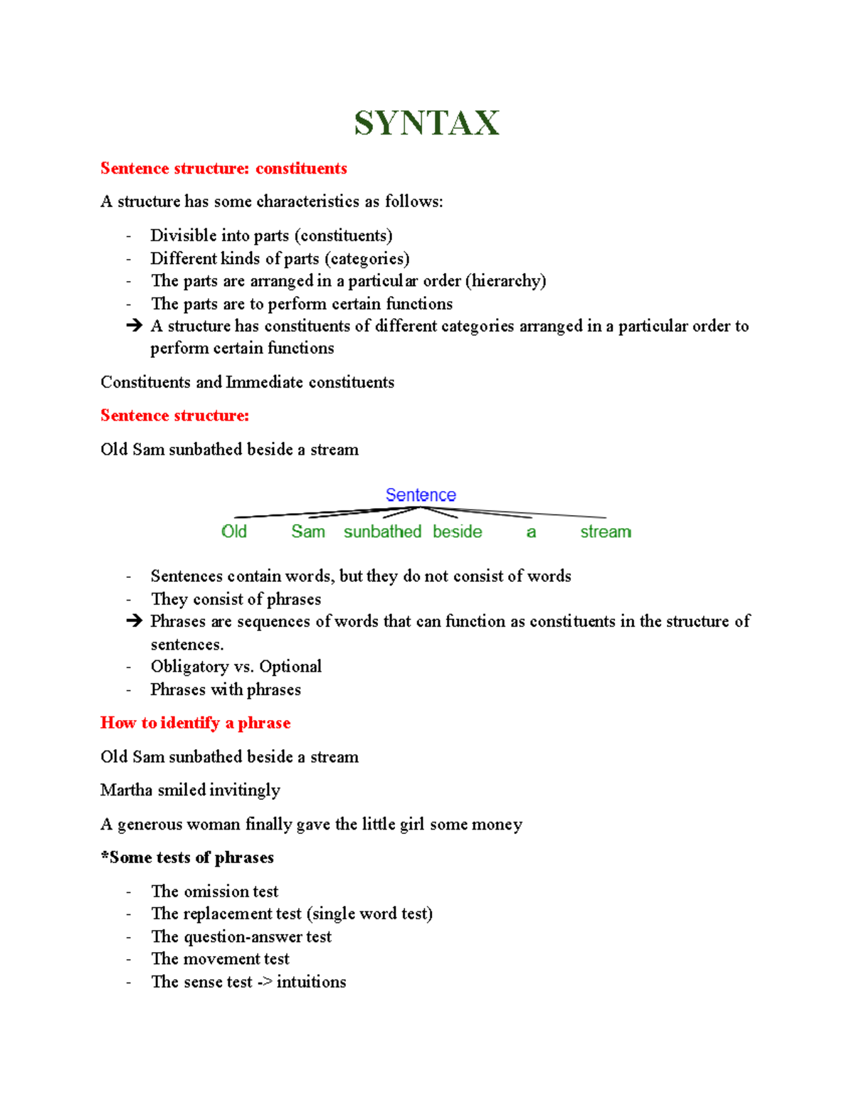 SYNTAX 101: Sentence Structure & Constituents - Chapter 6 Handout - Studocu